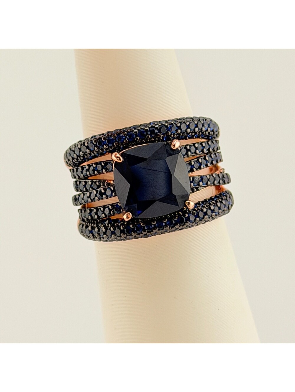 Bomb Party September Sz 9 "Kissed By Midnight" Lab Created Sapphire on Rose Gold